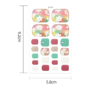 Sparkling crystal toenail art stickers J23-05 with floral gradient and glitter designs