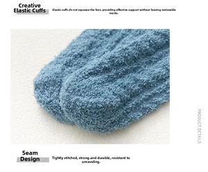 Detailed view of elastic ribbed cuffs and reinforced toe on soft coral fleece socks