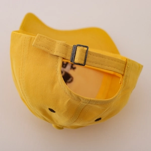 Cute yellow kids baseball cap with bear ears and adjustable black metal buckle