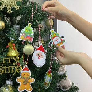 Christmas Gift Tags Hanging Ornaments Cartoon Santa Reindeer Paper DIY Label Festive Tree Decoration With Rope