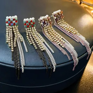 Lange Quasten Ohrringe Mit 925 Sterling Silber Ohrstecker Kupfer Bunte Strass Imitation Künstliche Perle Für Damen