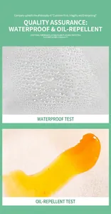 Detailed view of waterproof and oil-proof white fabric texture with water droplet test