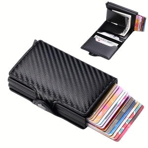 RFID Blocking Pop Up Card Holder Carbon Fiber Texture Slim Aluminum Wallet For Men Women