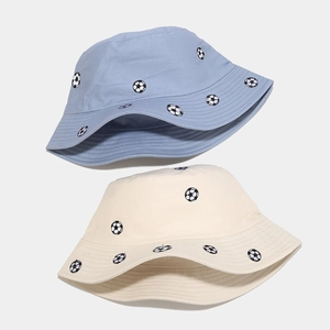 Chapeau bob réversible en coton avec broderie de football pour protection solaire d'été
