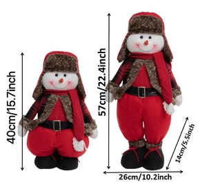 Size details for the plush Christmas snowman set with measurements for both sizes