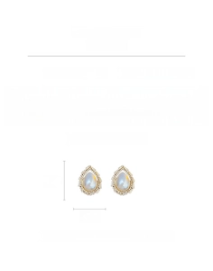 Detail view of water drop pearl earrings with dimensions 2.8cm by 2.4cm and zircon stones
