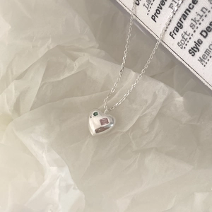925 Sterling Silver Heart Pendant Necklace Pink Green Zircon Inlaid Korean Minimalist Sweet Romantic Jewelry For Women