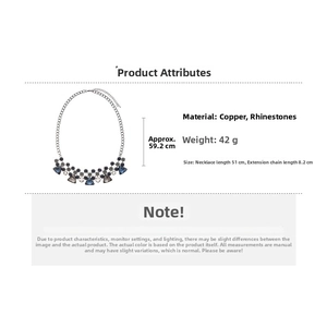 Detailed view showing dimensions and materials of the geometric rhinestone necklace