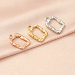 Irregular textured hollow rectangle pendants in rose gold, gold and silver on silk