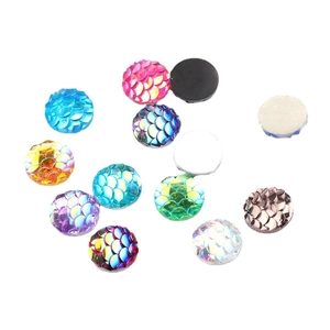 Colorful 10mm round resin mermaid scale cabochons with flat back for DIY jewelry crafts