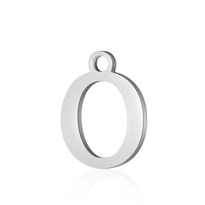 Close-up of polished stainless steel uppercase letter O pendant for DIY jewelry