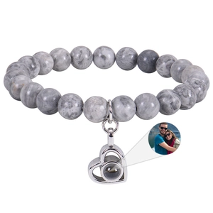Bracelet En Perles De Pierre Naturelle Avec Pendentif De Projection De Photo En Cœur Cadeau Bijoux Mode