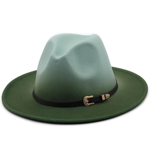 Wide brim wool fedora hat featuring a green gradient finish and leather buckle band