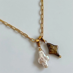 Artificial Baroque Pearl Pendant Necklace 18K Gold Plated Stainless Steel Link Chain For Women Vintage Luxury Elegant