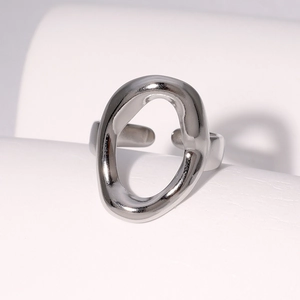 Minimalist silver geometric oval stainless steel open ring with high polish finish