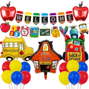 Back to School party decoration set with WELCOME banner, school bus and apple balloons