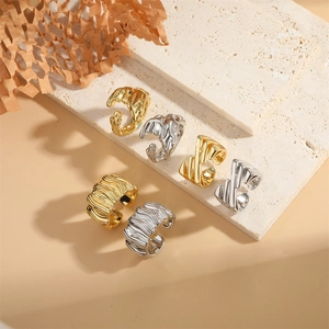 Retro Striped Copper Open Ring For Women Minimalist Geometric Irregular Shape Gold Silver Plated Adjustable Finger Ring Jewelry Gift