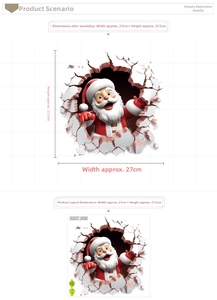 3D Santa Claus wall sticker detail showing the 27x27.5cm dimensions and layout