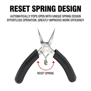 Mini needle-nose pliers for DIY jewelry making with non-slip black handle and reset spring