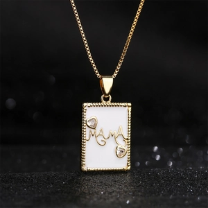18K gold-plated MAMA pendant necklace with white enamel and sparkling zircons