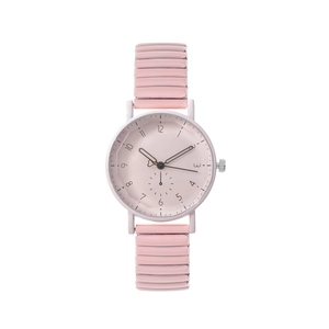 Montre à quartz rose élégante pour femme avec bracelet extensible et cadran minimaliste
