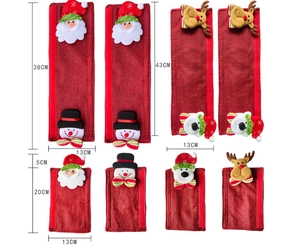 Detailed size guide for Christmas fridge handle covers with Santa and snowman motifs