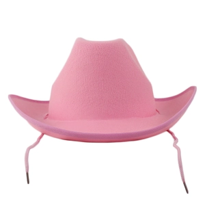 Pink felt western cowboy hat with wide brim and adjustable chin strap for outdoors