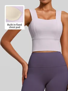 High-impact wide shoulder strap sports bra with fixed cups for running and fitness