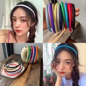 Satin Fabric Wrapped Headband Thin Solid Candy Color Elegant Hair Hoop Accessories For Women Girls Simple Style