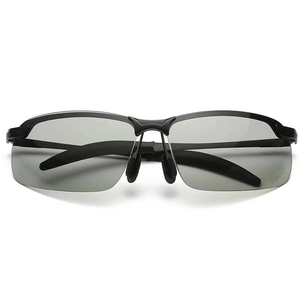 Men's half-frame polarized sunglasses with black frames and grey lenses for fishing