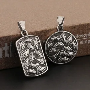 God's Eye Pendant Necklace Stainless Steel Vintage Punk Gothic Embossed Evil Eye Jewelry For Men