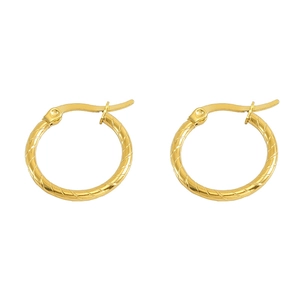 Polished 18K gold plated titanium steel hoop earrings with spiral twist texture