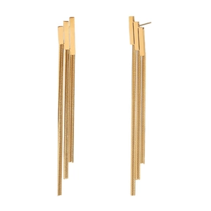 18K gold plated stainless steel tiered geometric stud earrings with long tassel chains
