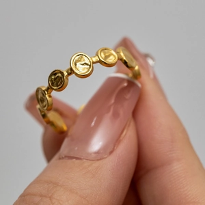 18K gold plated stainless steel chunky linked ring with a hammered textured finish