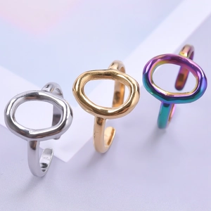 Three-piece set of adjustable titanium steel rings in gold, silver, and iridescent finishes