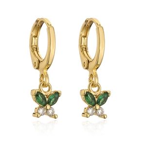 18K gold-plated copper butterfly hoop earrings with green marquise-cut zircon stones