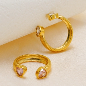 Heart-Shaped Zirconia Ring 18K Gold Plated Stainless Steel Open Adjustable Minimalist Ins Style Jewelry For Women