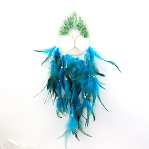 Dream catcher hanging ornament with Tree of Life wire wrap and green gemstone beads