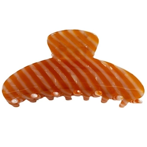 French style large orange and white striped acetate hair claw clip for thick hair