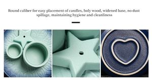 Detail of ceramic candle holders with round caliber and wide base in matte finish