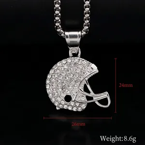 Silver iced out American football helmet pendant necklace with 26x24mm size dimensions