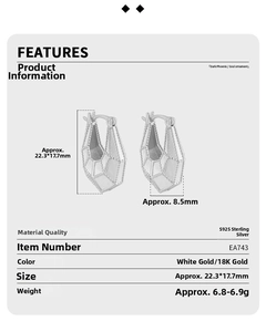 Detailed size measurement of geometric S925 sterling silver hoop earrings with irregular facets