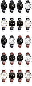 Grid display of 20 Geneva men's quartz watches showing various color combinations and styles