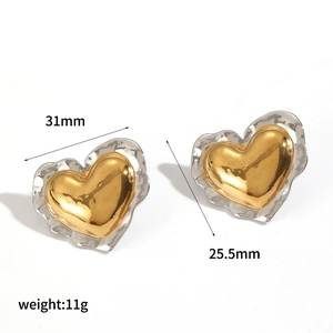 Boucles d'oreilles cœur lave bicolores en acier doré 18 carats, 31 mm x 25,5 mm