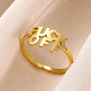 Verstellbarer vergoldeter Edelstahlring mit Fuck Off Buchstabenausschnitt