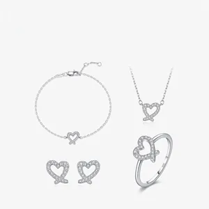 925 Sterling Silver Heart Necklace Bracelet Earrings Ring Jewelry Moissanite D Color VVS1 Elegant Fashion Women