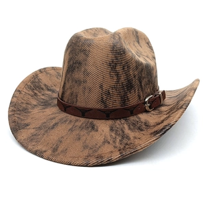 Distressed brown snake print western cowboy hat with embossed bull head leather band
