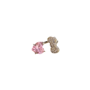Pink heart and silver bow-knot titanium steel C-shape belly ring with sparkling gems
