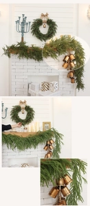 Detail of 1.8m Norfolk pine garland with vintage gold bells and festive lighting effect