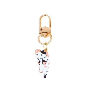 Cute calico cat enamel keychain with golden lobster clasp and charm for bag decoration